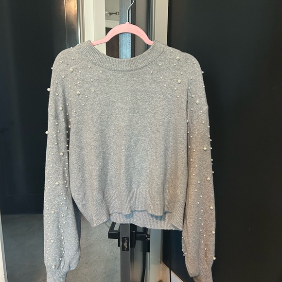Chelsea & Violet Sweaters - Chelsea & Violet Gray Pearl-Embellished Scoop Neck Sweater